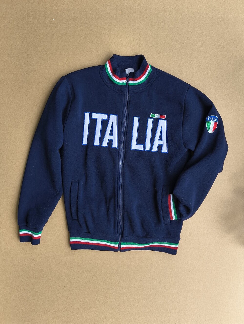 Navy 'Italia' Zip-Up Track Jacket with Italian Flag Trim
